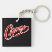 Chicago Text in Red Script BLK Schlüsselanhänger (Rückseite)