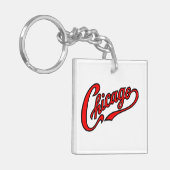 Chicago Text in Red Script Schlüsselanhänger (Vorderseite links)