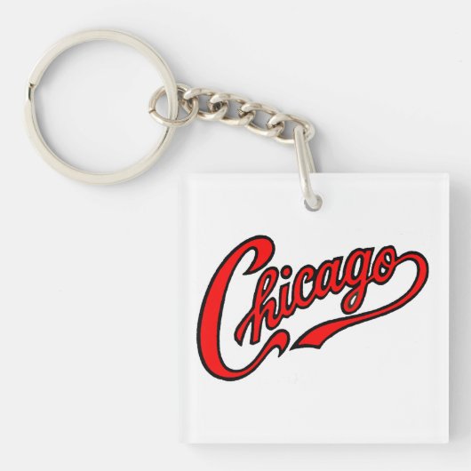 Chicago Text in Red Script Schlüsselanhänger (Vorderseite)