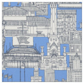 Chicago Toile Mitternachtsblau Retroblau Stoff (Nahaufnahme)