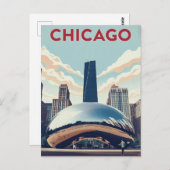 Chicago Travel Poster: The Bean and Willis Tower S Postkarte (Vorne/Hinten)