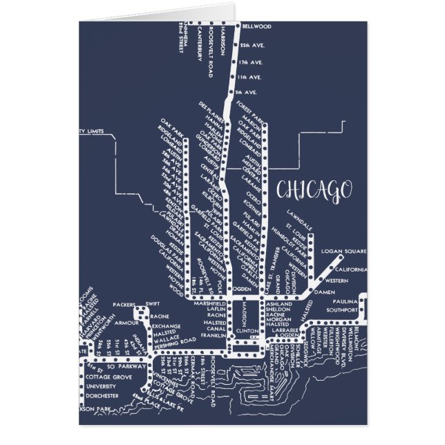 Chicago U-Bahn-Karte/ Bahnhaltestellen White Blue (Vorne)