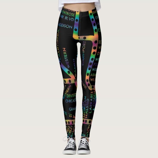 Chicago U-Bahn-Karte/ Zughaltestelle GEFÄRBTE KRAW Leggings (Vorderseite)