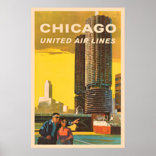 Chicago - United Air Lines Vintage-Reiseplakat 1 Poster