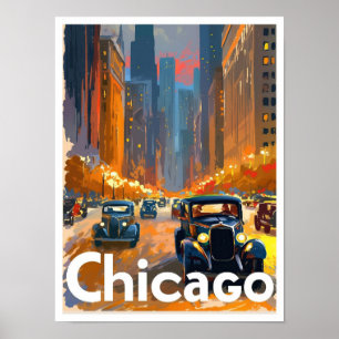 Chicago USA Kunst Vintage Reiseillustration Poster