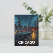 Chicago USA Skyline Winter Night Postkarte (Stehend Vorderseite)