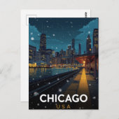 Chicago USA Skyline Winter Night Postkarte (Vorne/Hinten)