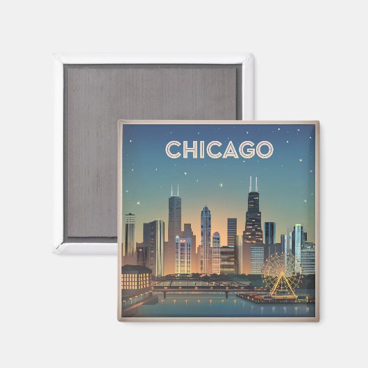 Chicago USA Vintag Magnet (Vorderseite/Rückseite)