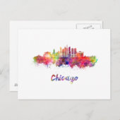 Chicago V2 skyline im Watercolor Postkarte (Vorne/Hinten)