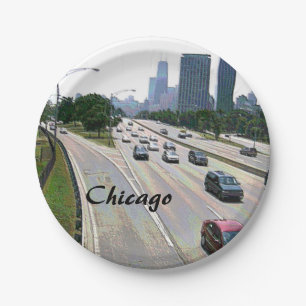 Chicago Verkehr in Sandstein Pappteller