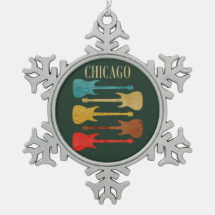 Chicago Vintag Guitars Festival Moon and Stars Schneeflocken Zinn-Ornament