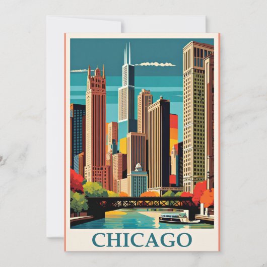 Chicago Vintag Illustration Dankeskarte (Vorderseite)