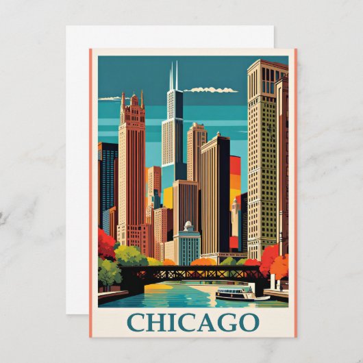 Chicago Vintag Illustration Mitteilungskarte (Vorne/Hinten)