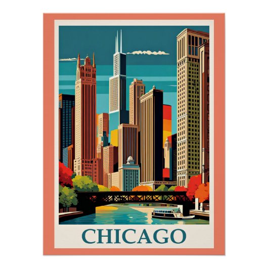 Chicago Vintag Illustration Poster (Vorderseite)