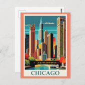 Chicago Vintag Illustration Postkarte (Vorne/Hinten)