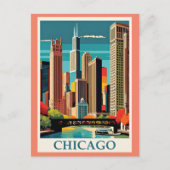 Chicago Vintag Illustration Postkarte (Vorderseite)