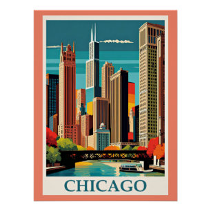 Chicago Vintage-Illustration Poster