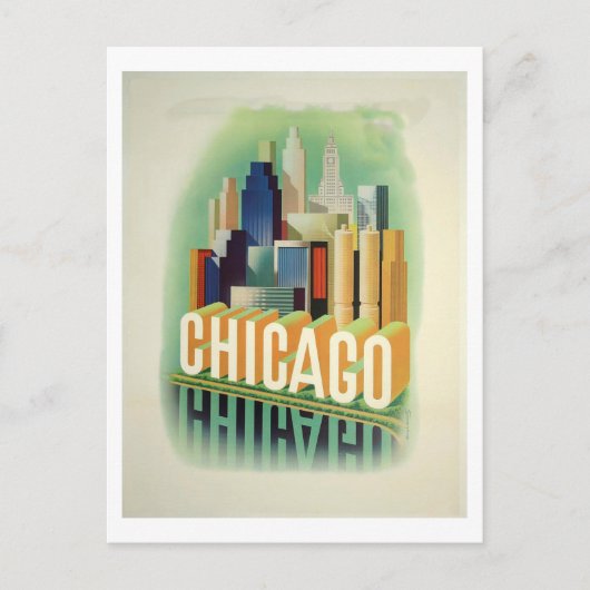 Chicago Vintage Travel Poster Postkarte (Vorderseite)