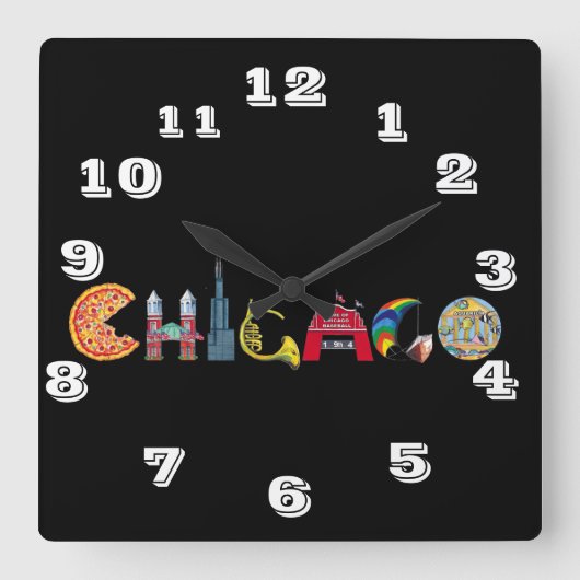 Chicago-Wanduhr Quadratische Wanduhr (Vorderseite)