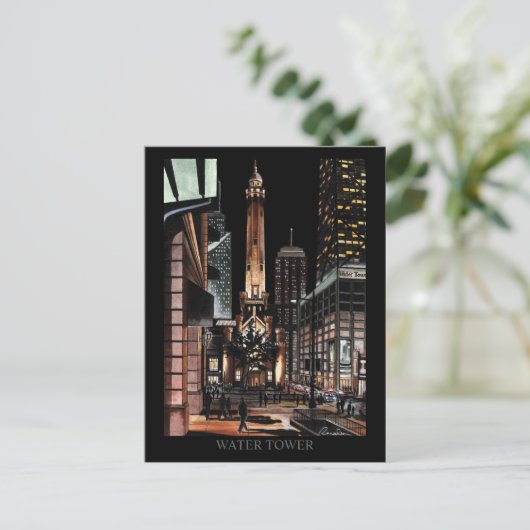 Chicago Water Tower Malerei Randsom Art Postkarte (Stehend Vorderseite)