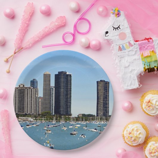 Chicago Waterfront Skyline Foto Pappteller (Party)