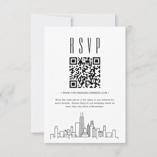 Chicago Wedding QR Code UAWG RSVP Karte (Vorderseite)