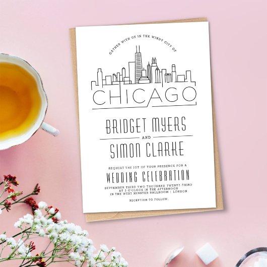 Chicago Wedding | Stilisierte Skyline-Einladung Einladung