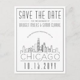 Chicago Wedding | Stilisierte Skyline Save the Dat Postkarte