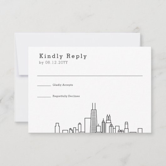 Chicago Wedding | Stilisierte Skyline-UAWG RSVP Karte (Vorderseite)