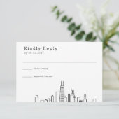 Chicago Wedding | Stilisierte Skyline-UAWG RSVP Karte (Stehend Vorderseite)