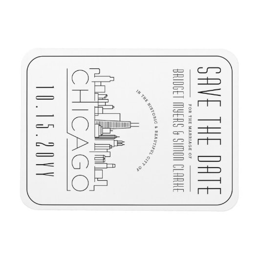 Chicago Wedding Stylized Skyline Save the Date Magnet (Horizontal)