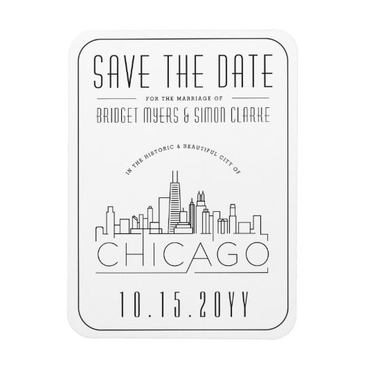 Chicago Wedding Stylized Skyline Save the Date Magnet (Vertikal)