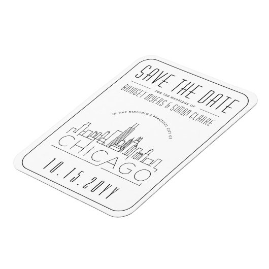 Chicago Wedding Stylized Skyline Save the Date Magnet (Linke Seite)