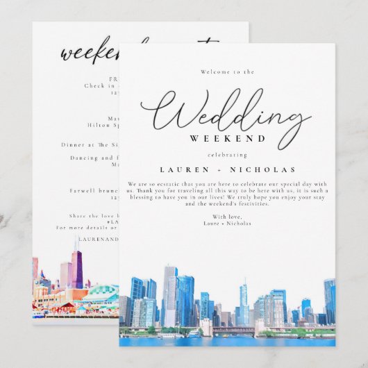 Chicago Wedding Weekend - Willkommen Einladung (Vorne/Hinten)