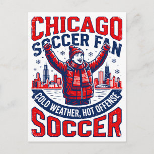 Chicago Winter-Fußballanhänger jubelt im Schnee Postkarte