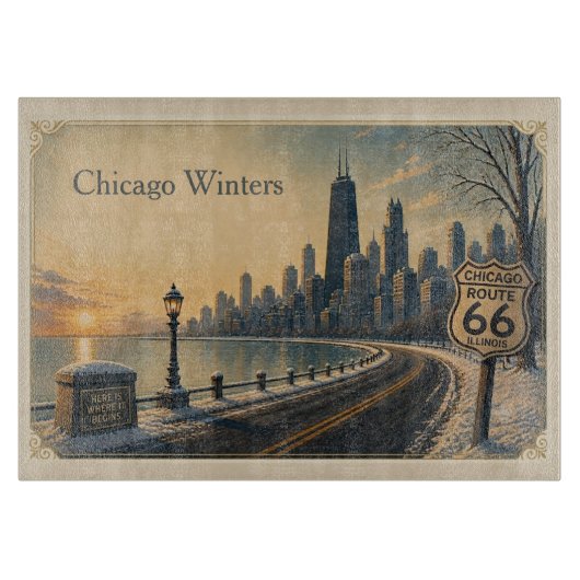 Chicago-Winter-Route-66-Küchenstil Schneidebrett (Vorderseite)