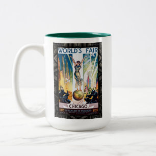 Chicago World's Fair 1933 Vintage Poster Zweifarbige Tasse