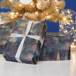 Chicago zu Weihnachten und Neujahr: Wasserfarben Geschenkpapier