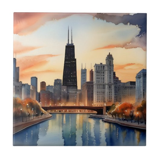 Chicagoer Aquarellkunst Fliese (Vorderseite)
