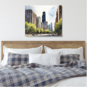 Chicagoer Aquarellkunst Leinwanddruck (Insitu (Schlafzimmer))