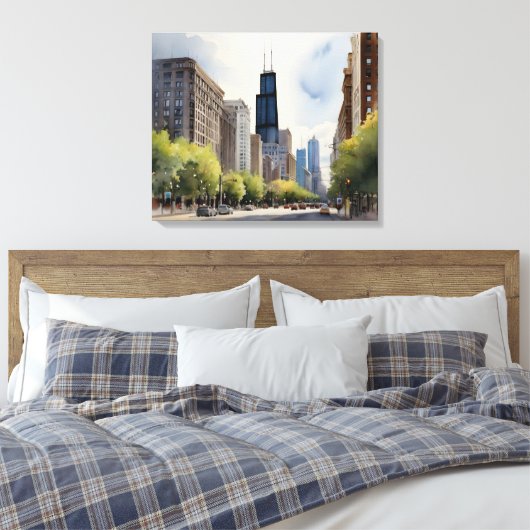 Chicagoer Aquarellkunst Leinwanddruck (Insitu (Schlafzimmer))