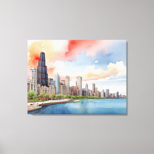 Chicagoer Aquarellkunst Leinwanddruck (Vorderseite)