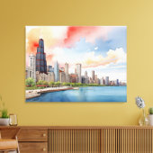 Chicagoer Aquarellkunst Leinwanddruck (Insitu (Wohnzimmer))