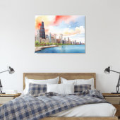 Chicagoer Aquarellkunst Leinwanddruck (Insitu (Schlafzimmer))
