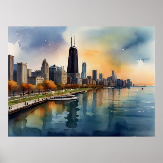 Chicagoer Aquarellkunst Poster (Vorne)