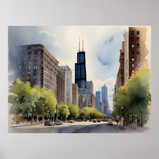 Chicagoer Aquarellkunst Poster (Vorne)