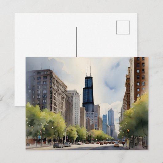 Chicagoer Aquarellkunst Postkarte (Vorne/Hinten)