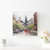 Chicagoer Aquarellkunst Quadratische Wanduhr (Zuhause)