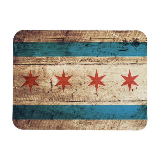 Chicagoer Flagge auf Old Wood Gran Magnet (Horizontal)