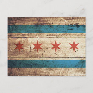 Chicagoer Flagge auf Old Wood Gran Postkarte